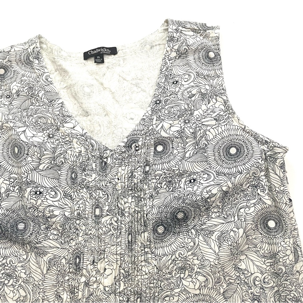 Chadwicks of Boston Blue Outline Floral Pintuck Linen Sleeveless Shift Dress XL